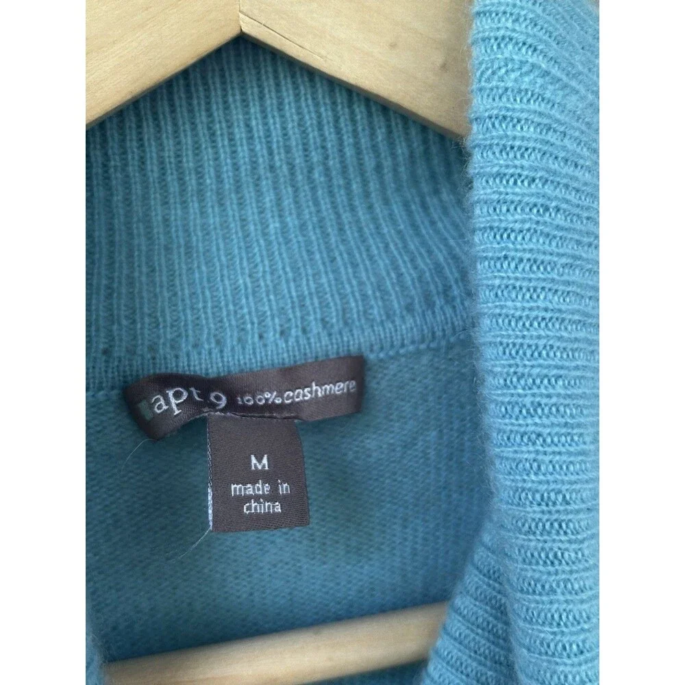 Apt. 9 100% Cashmere Turtleneck Sweater Argyle Size Medium Blue Grey Preppy Knit